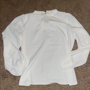 SHEIN White button neck frilled Elegant White Women's Top with Balloon sleeves.